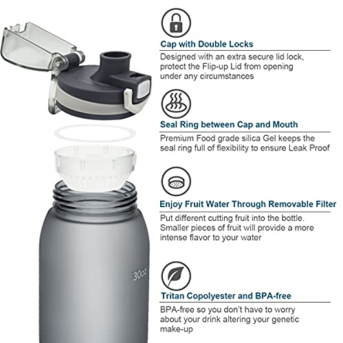30oz Tritan Water Bottle with Time Marker, 1-Pack, Silver Gray - color: Silver Gray