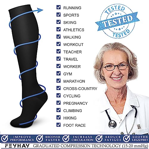 FEYHAY Copper Compression Socks (3 Pairs) 15-20 mmHg Circulation is Best Athletic & Daily for Men & Women, Running, Climbing - color: 05 Black, size: Large-X-Large