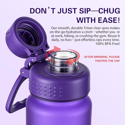 OLDLEY 32 oz Water Bottle with Handle, BPA-Free Tritan Reusable Sports Water Bottle with Leak-Proof Dust Lid, Wide Mouth, Cup Holder Friendly, Half Frosted Clear Bottle for Gym, Travel, Work,Purple - color: Purple