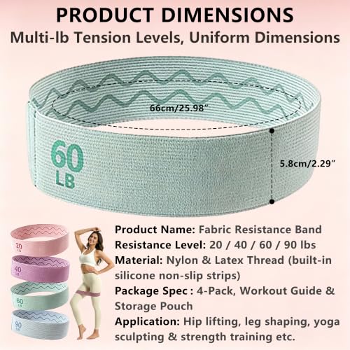 Fabric Booty Resistance Bands Set, 4 Levels Exercise Bands for Working Out