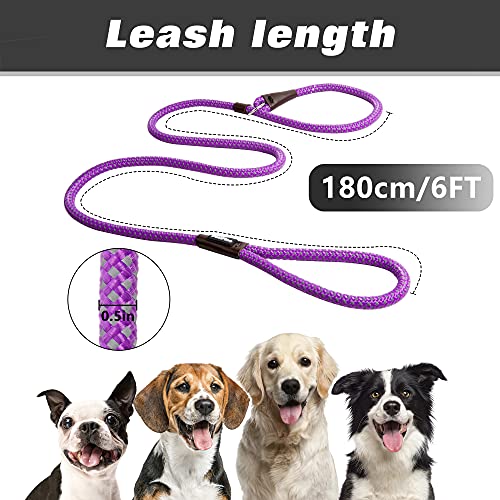 PetiFine Slip Lead Dog Leash Reflective, 6FT x 1/2" Heavy Duty Slip Leash - color: Purple, size: 1/2" x 6 FT
