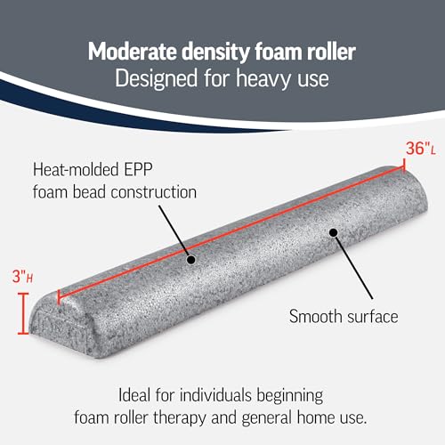 OPTP Silver AXIS Moderately Firm Foam Roller – Half-Round, Silver, 36" x 3" - size: 36" x 3" Half-Round