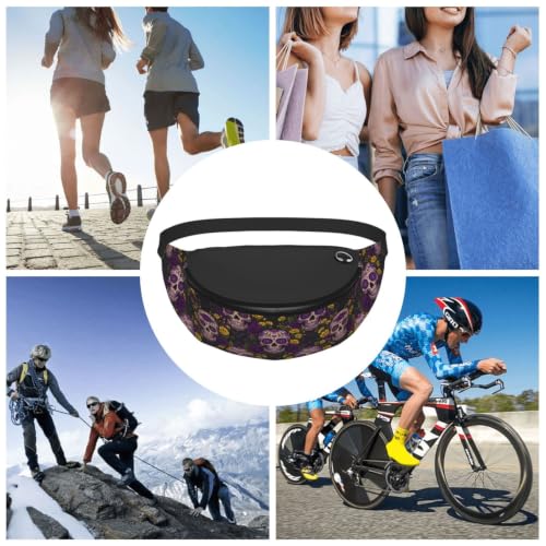 Dujiea Fanny Pack, Mexican Sugar Skulls Waist Bag With Headphone Hole Belt Bag Adjustable Sling Pocket Fashion Hip Bum Bag For Women Men Kids Outdoors Casual Travelling Hiking Cycling - color: Mexican Sugar Skulls