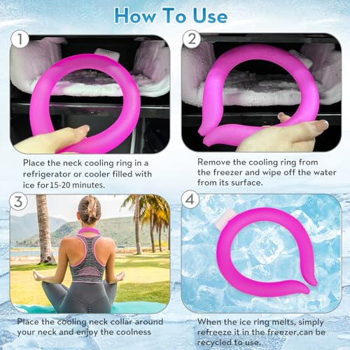 2 Pack Neck Cooling Tube with Insulated Cooling Bag, Reusable PCM Ice Ring - color: Pink*2