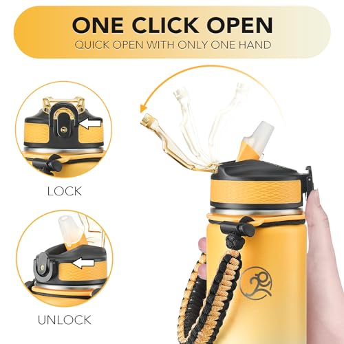 GOSWAG 24oz Insulated Stainless Steel Travel Water Bottle, 2 Lids - color: Ginger Yellow-Beige Ombré