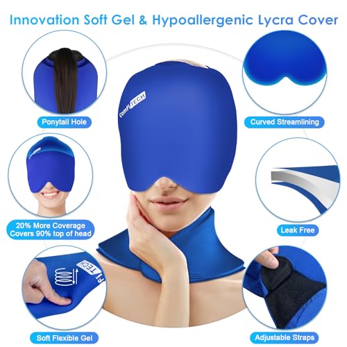 Comfitech Ankle Ice Pack Wrap for Swelling, Injuries Reusable Gel Heel Ice Pack for Foot Ankle Sprain Relief & Migraine Headache Relief Cap & Neck Ice Pack Wrap Gel, Ice Cap for Headaches Cervical