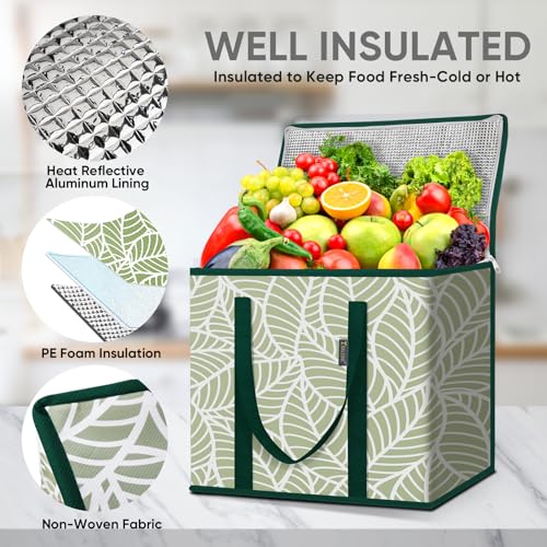BALEINE Insulated Reusable Grocery Bags with Zippered Top, Large Cooler Bag - color: Antique Foliage, size: 4 Pack