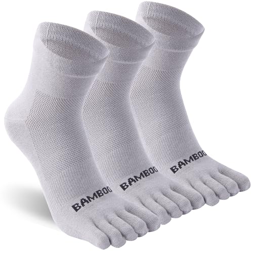 Sunew 3 Pairs Toe Socks for Men Women,Viscose Bamboo Breathable Athletic Running Five Finger Ankle/Quarter Socks - color: Grey, size: Medium