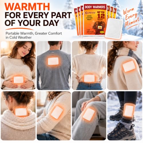WORLD-BIO Body Warmers for Cold Weather, Heat Warmer Patch Disposable with Adhesive Backing Gives Hours Warm - 12/20/32/40 Packs, Hand Warmers Long Lasting Safe Natural Odorless - style: Body Warmer 12 Packs