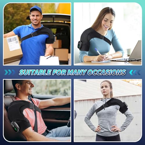 Cordless Heated Shoulder Brace with Vibration,Heated Shoulder Wrap Massager - color: Black