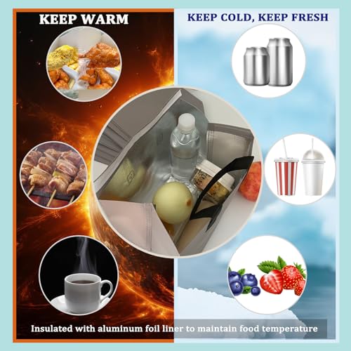 12Pcs Disposable Insulated Lunch Bags Thermal Cooler Bag for Food Delivery - color: Gray, size: 9.45"(H) x 9.45"(L) x 5.91"(W)