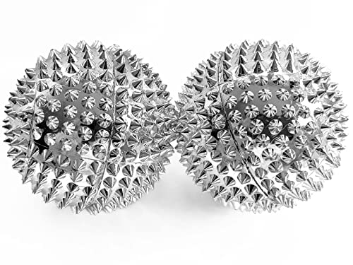 2X Spiky DBT Skill Balls | Magnetic Stress Relief Balls | Spiky Massage Balls for Relaxation, Tension Release, Focus & Mobility (Silver, 2 Inch) - color: Silver, size: 2 inches