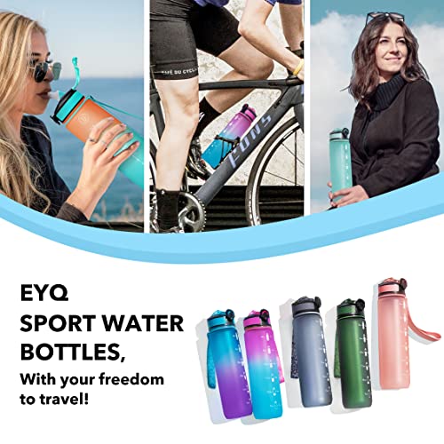 EYQ 32oz Water Bottle with Straw, Sports Bottle with Time Marker - color: 5.Green/Purple Gradient