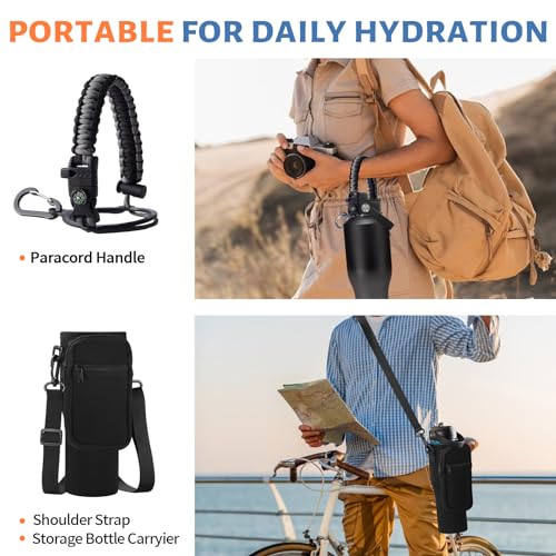 40oz Insulated Water Bottle with Carrier Bag, Fit Car Cup Holder Travel Mug - color: Shadow, size: 40 Ounces