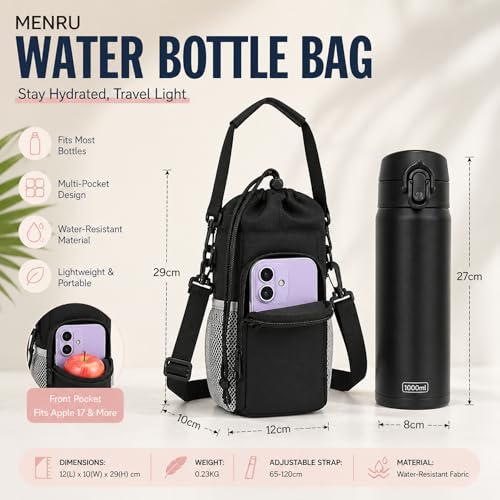 2 Pack Water Bottle Holder Bag with Strap for 30-40 Oz Bottles - color: black and blue
