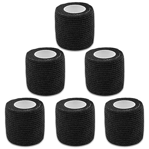 Self-Adherent Grip Tape Wrap - Lyuxzad 6 Pack Cohesive Bandage Wrap 2" x 5 Yards Machine Wrap Cover Elastic Bandage Rolls Self Adhesive Tape Strong Sports Tape Black Bandage Rolls Athletic Tape - size: 6pcs