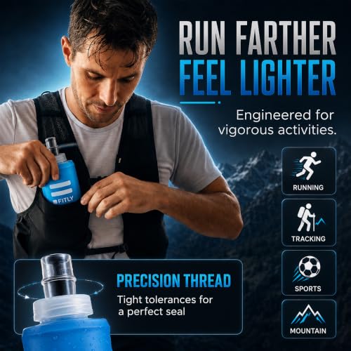FITLY Soft Flask Running Water Bottle - Collapsible Hydration Flask - color: Blue, size: 5 Ounces
