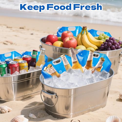 4 Pcs Ice Bath Bags, 10 L Reusable Cold Plunge Accessories Portable Bathtub Ice Packs Large Cold Water Freezer Bag with Handle for Home Outdoor Bathtub Bucket, Blue