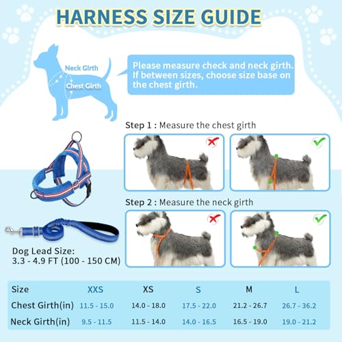 SlowTon No Pull Small Dog Harness and Leash Set with Front Clip - color: Dark Blue, size: X-Small