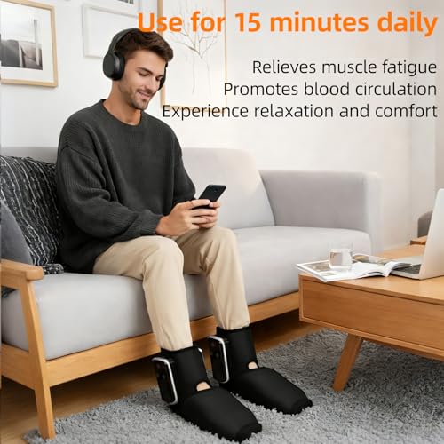 Cordless Air Compression Foot and Ankle Massager with Heat, 2 Pack - color: Black-2pc