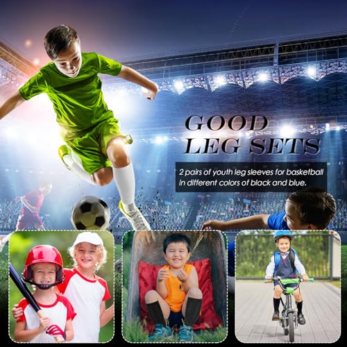 Tarpop 4 Pairs Kids Soccer Leg Sleeves Long Compression Leg Sleeves for Youth Football Protection Calf and Shin Support(Black, White) - color: Black, White