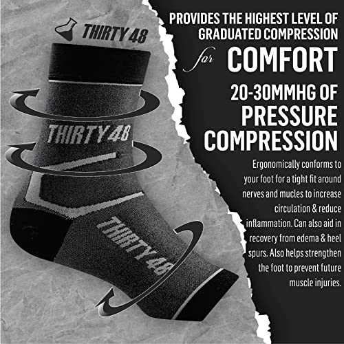 Thirty48 Plantar Fasciitis 20-30 mmHg Ankle Compression Socks, Foot Brace - color: Black & Grey (2 Pairs), size: Large