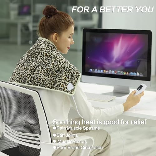 Heating Pad,Heated Blanket,Heating Pad for Back Neck,LeopardPrint,24x12 in - color: Leopardprint, size: 24x12 Inch