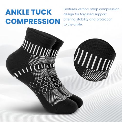 IRAMY Ankle Compression Socks for Women Men Cushioned Athletic Running Socks Plantar Fasciitis Relief 2/3/4/5/6 Pairs - color: Black(2 Pairs), size: Large