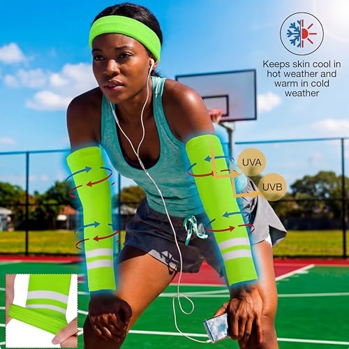Geyoga 4 Pairs Arm Sleeves for Men Women - color: Neon Green
