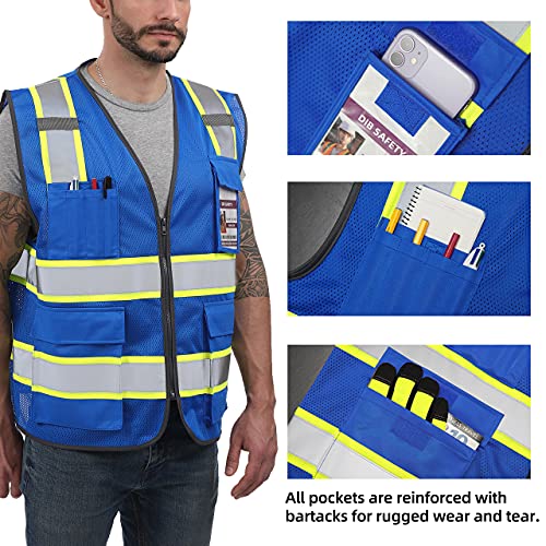 Dib Safety Reflective Safety Vest for Men Women with Pockets, Blue Mesh M - color: Blue Mesh, size: Medium