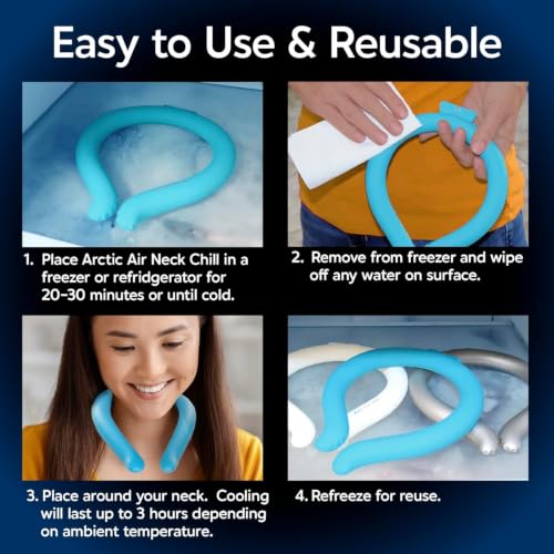 Arctic Air Neck Chill Cooling Tube, Wearable Neck Cooler, 3 Pack |Quick Freeze Gel, No Batteries or Charging | Hands Free Body Cooler for Hot Weather | Reusable, Adjustable Fit - size: One Size