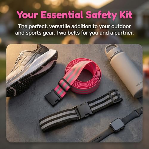 Little World Reflective Belt, Reflective Running Gear Elastic Reflective Sash - color: Pink, Black