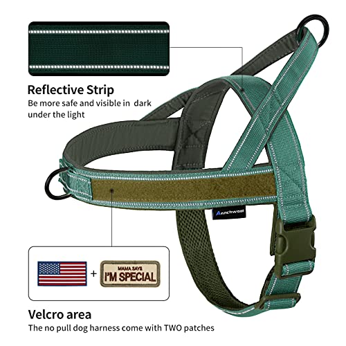 Annchwool No Pull Dog Harness with Padded Handle+5 Ft Leash(Green-Set,S) - color: Reflective-Green Set, size: S