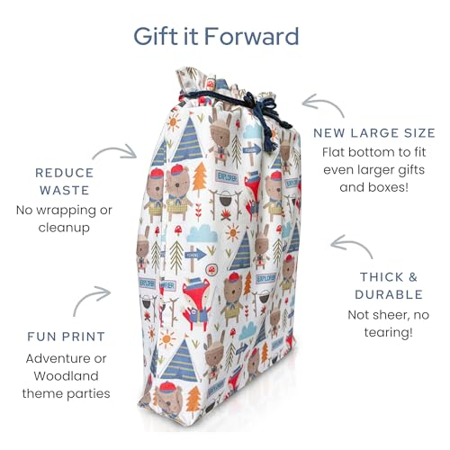 Gather & Knot Drawstring Gift Bags | Premium Canvas | 22" Extra Large | Reusable Fabric Wrap for Boys Baby Shower or Birthday | XL Adventure Flat Bottom - color: XL Adventure