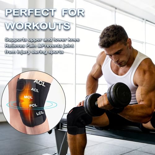 Knee Brace for Men Women with Side Stabilizers,Patella Gel Pad Compression Sleeve,Non Slip Knee Compression Support for ACL Meniscus Tear Running Arthritis,Pain Relief,Injury Recovery - color: Grey