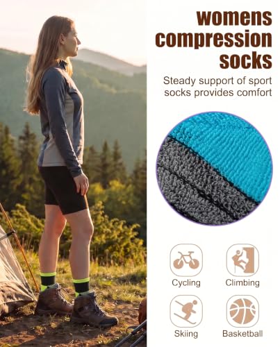 Womens Compression Ankle Crew Socks, Breathable Cushioned Socks - color: Orange Purple Green Yellow Blue Black, size: 9-11