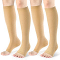 Toeless Compression Socks 15-20 mmHg, 2 Pairs open toe Knee High Support - color: B - Beige, size: 4X-Large