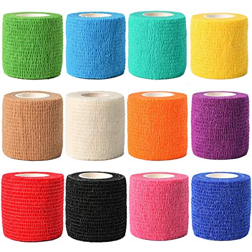 12 Pack Self Adhesive Bandage Wrap, 2" x 5 Yards, Cohesive Athletic Tape - size: 2x180 Inch (Pack of 12)