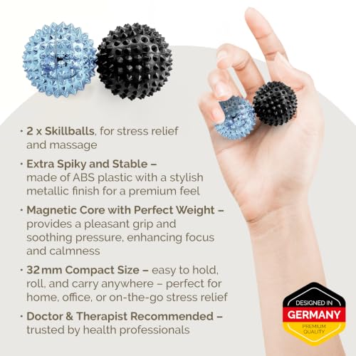2X Spiky DBT Skill Balls | Magnetic Stress Relief Balls | Spiky Massage Balls for Relaxation, Tension Release, Focus & Mobility (Black/Blue, 1.25 inch) - color: Black/Blue, size: 1.25 Inch