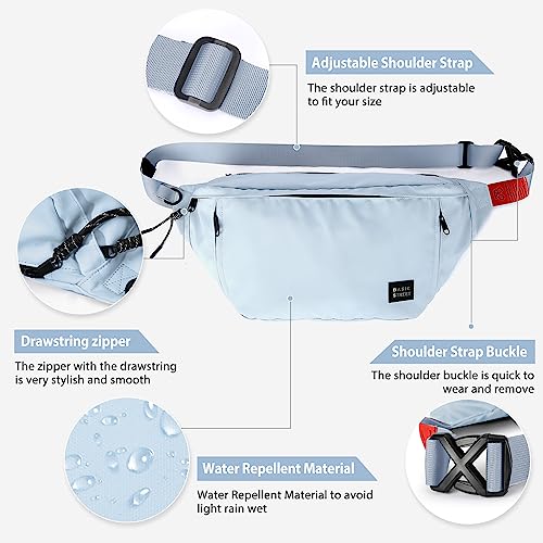 Fashion Large Crossbody Fanny Pack for Men Women,Waterproof Waist Bag fanny Packs belt bag sling bag with 5-Zipper Pockets,Carrying 7.9"phone,Blue-Medium - color: B-Light Blue-M