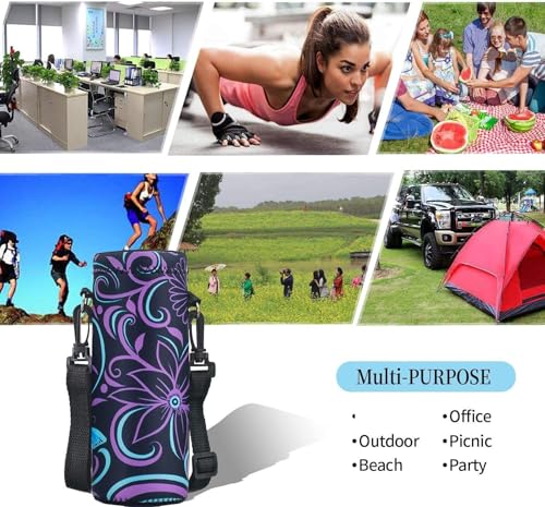 AUPET Water Bottle Sling Bag Carrier Crossbody Sleeve,Insulated Neoprene Bottle Case Holder Pouch Cover 500ML/17oz with Shoulder Strap for Walking Women Men - color: Purple Flower
