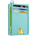 Slim Minimalist Front Pocket Wallet, RFID Blocking Credit Card Holder Wallet with Integrated D-Shackle for Men Women - color: Litchi Ocean Blue