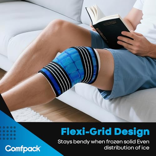 Comfpack Ice Pack for Injuries Reusable, 1-Hour Long-Lasting Cold Pack for Knee, Shoulder, Back with Flexible Sectioned Design, Cold Therapy Ice Pack for Post-Surgery, Swelling, Arthritis,13.4" x 8.6"