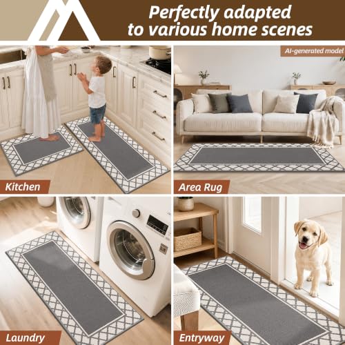 COSY HOMEER Washable Kitchen Rugs Sets of 2 Non-Slip Kitchen Mats,Grey - color: Grey, size: 24"x35" + 24"x60"