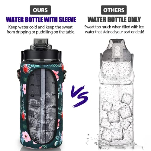 Half Gallon Water Bottle with Sleeve, 64OZ Motivational Water Bottle - color: Black Rose