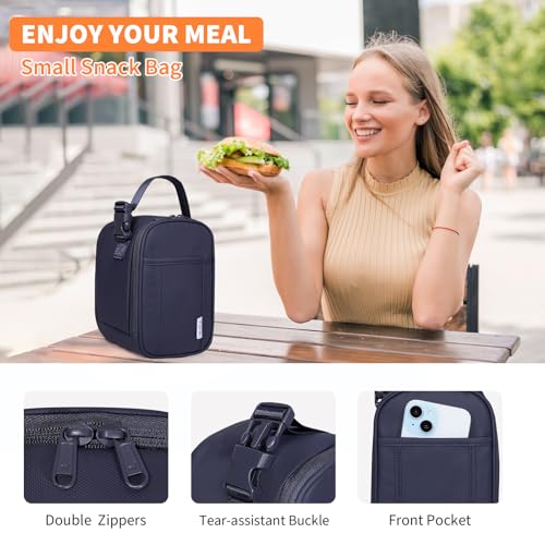 NOL Small Insulated Snack Bag Mini Freezable Cooler Pouch 3L fit 3 Cans | Wide-Mouth 6hours Cool & Warm Lightweight Leakproof Nylon Box for Work Travel Navy blue - color: Navy Blue