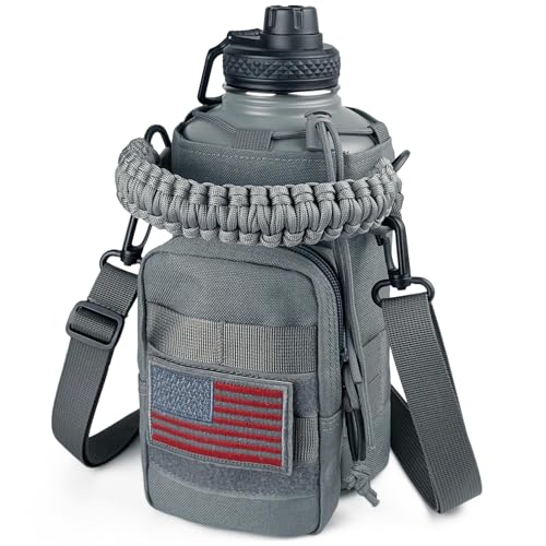 DEFUNX 64 Oz Water Bottle with Sleeve - Half Gallon Insulated Water Jug with Handle - Stainless Steel Sports Bottle for Gym Workout Hiking Glacier Grey - color: Grey Bottle with Glacier Grey Sleeve, style: 64 Oz Water Bottle