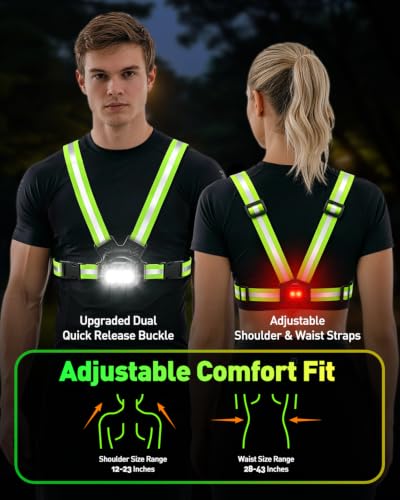 Running Chest Light [2 Color & 7 Modes] 500LM High-Visibility Reflective Running Vest Light with Adjustable 45° Beam, Waterproof Safety Light for Night Running Walking Hiking Camping Cycling Jogging - size: Front & Rear Light