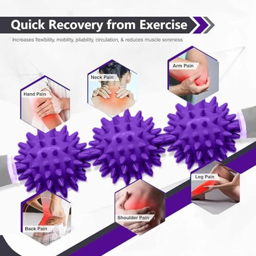 Fascia Muscle Roller, Cellulite Massager Fascia Roller for Cellulite and Sore Muscles, Neck, Leg, Back, Pressure Trigger Point Body Roller Deep Tissue Massage Stick Tools - 3 Massage Balls - color: Lavender Purple