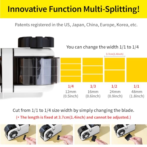[TENDO°] TENDO Multi-Section Tape Dispenser, Custom Width Tape Cutter with 4 Cutting Sections, Built-in Safety Blade, Ergonomic Grip for Packing and Office Use, ZO-508(White) - color: White